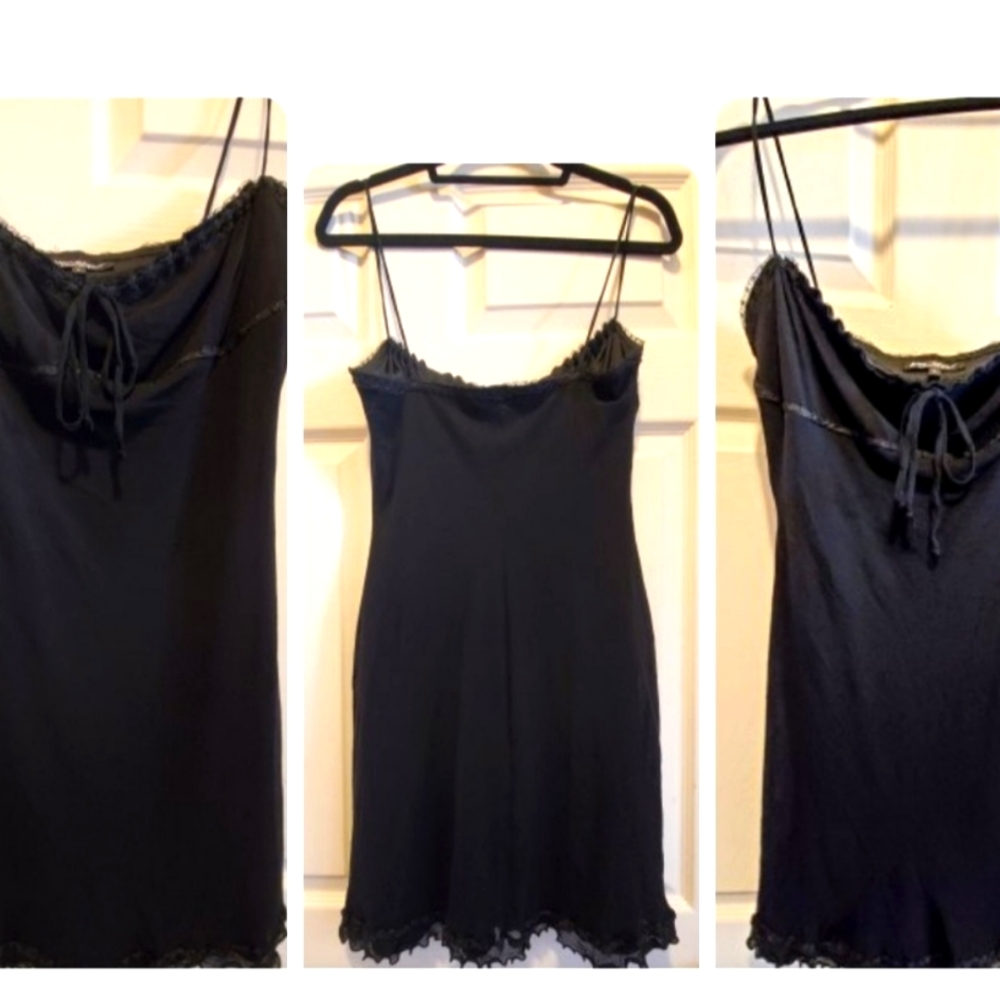 Vintage 90s Betsey Johnson New York Black Peasant Mini Dress L